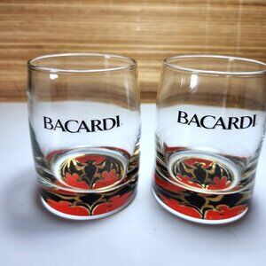 Bacardi Rum Glass Bacardi Bat logo Lot of 2 Weighted lo-ball Collectable10oz